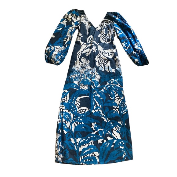 HP Anthropologie Roopa Pemmaraju Puff Sleeve Cotton Floral Maxi in Blue Motif - Picture 4 of 10